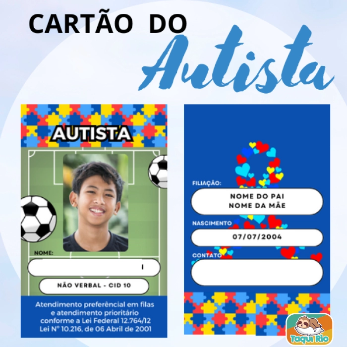 Cartão de Identificação Autista Personalizado Plastificado - Autismo TEA Hiperfoco