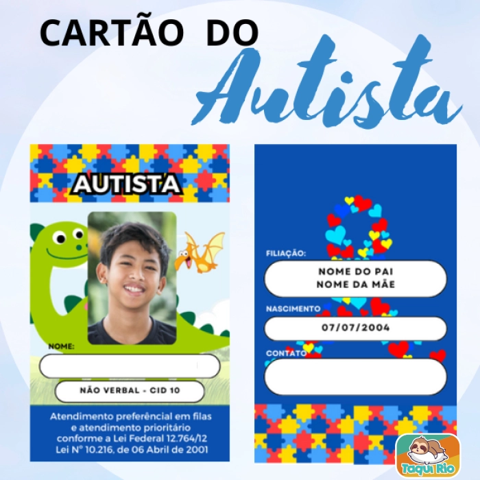 Cartão de Identificação Autista Personalizado Plastificado - Autismo TEA Hiperfoco